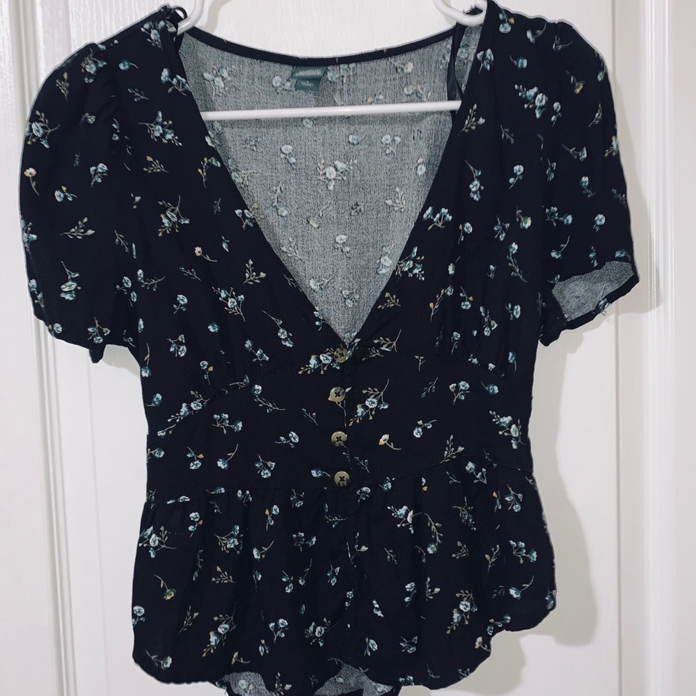 Black floral blouse